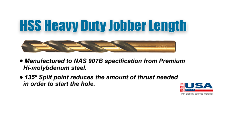 HSS Heavy-Duty NAS 907B 135&deg; Split Point Jobber Length Type 190-AG